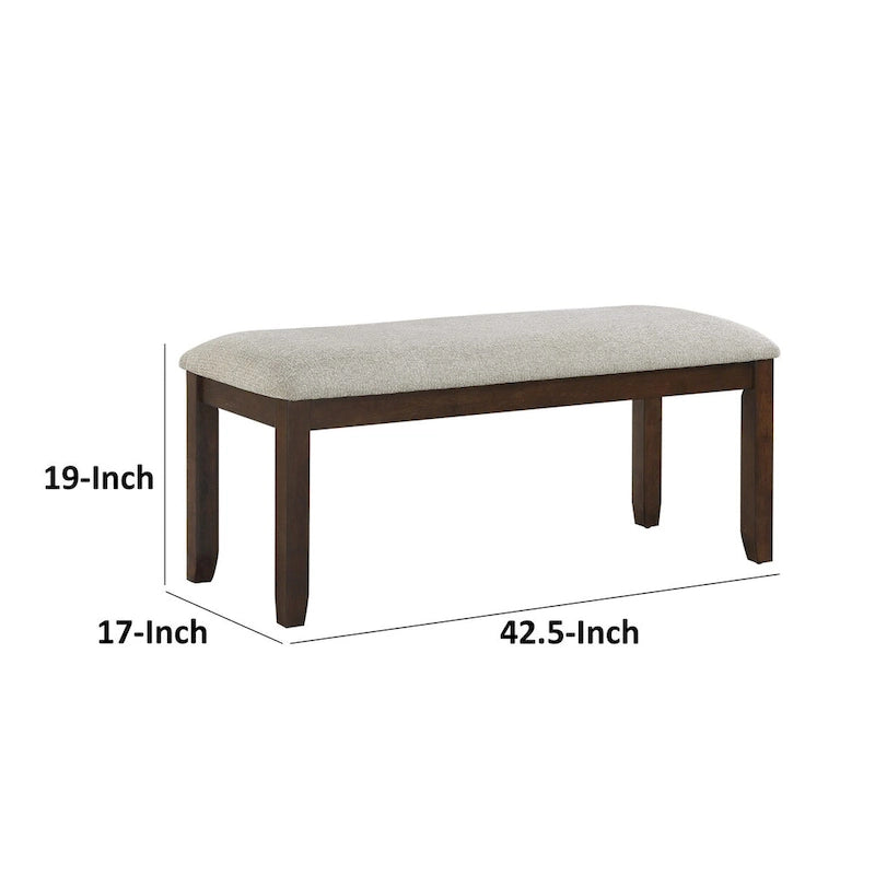 Banc Humpty de 43 pouces, revêtement en polyester gris, bois massif brun cerise