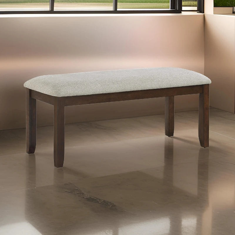 Banc Humpty de 43 pouces, revêtement en polyester gris, bois massif brun cerise
