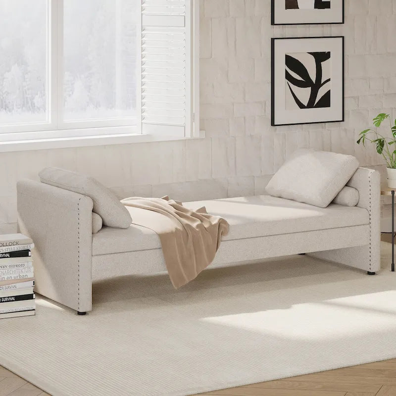 Lit de repos moderne rembourré avec oreillers, petit lit de jour simple pour salons