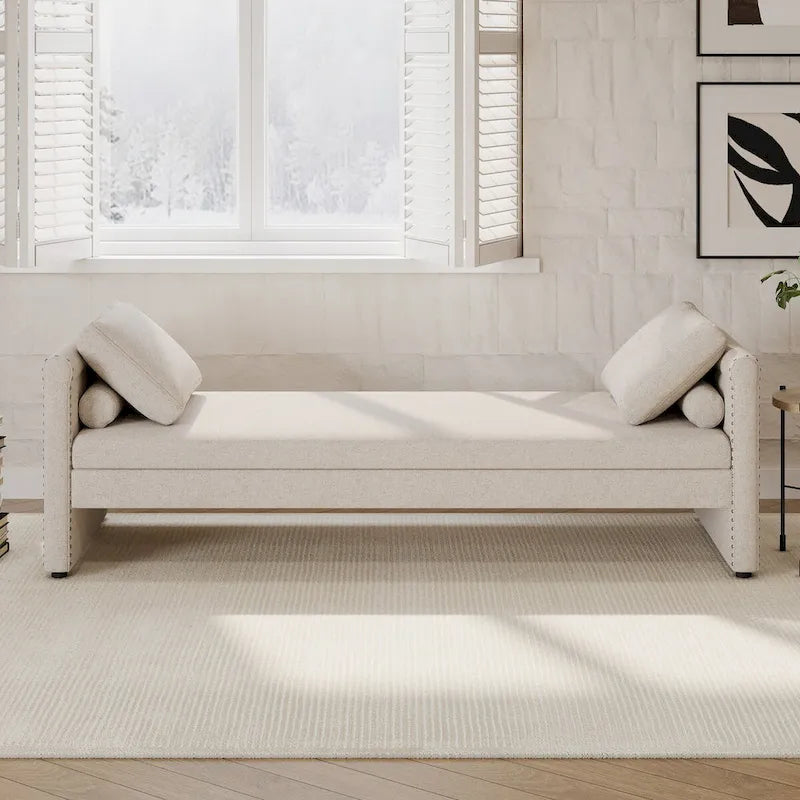 Lit de repos moderne rembourré avec oreillers, petit lit de jour simple pour salons