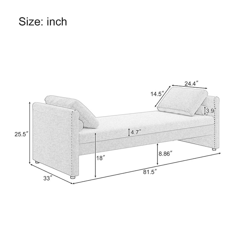 Lit de repos moderne rembourré avec oreillers, petit lit de jour simple pour salons