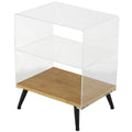 Table d'appoint en acrylique à niveau unique / Table décorative (avec base en bois et pieds noirs ; version transparente)