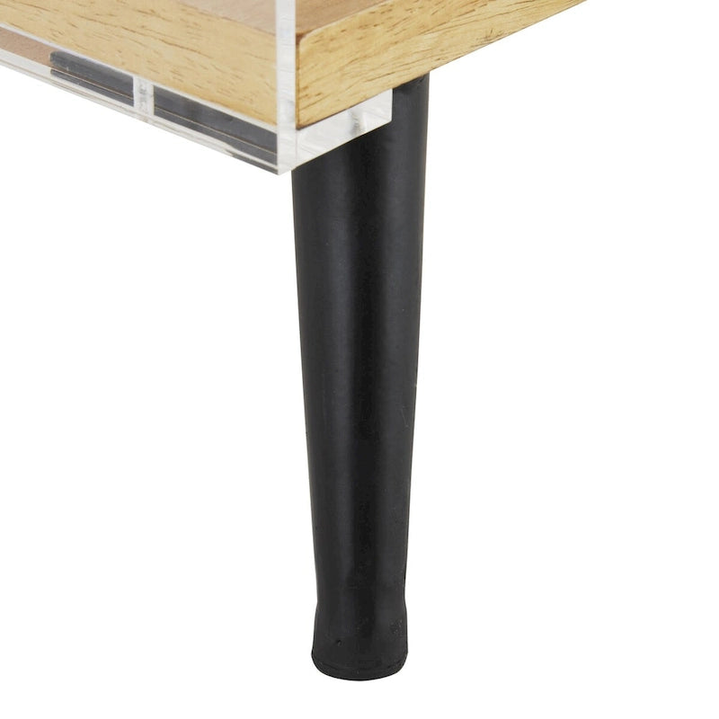 Table d'appoint en acrylique à niveau unique / Table décorative (avec base en bois et pieds noirs ; version transparente)