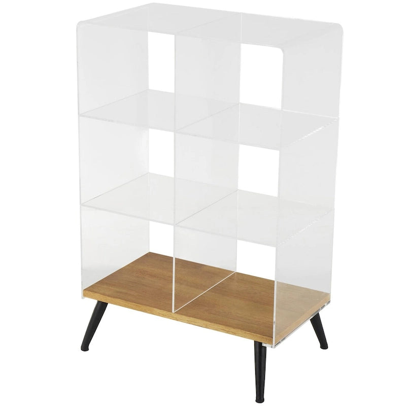 Table d'appoint en acrylique à niveau unique / Table décorative (avec base en bois et pieds noirs ; version transparente)