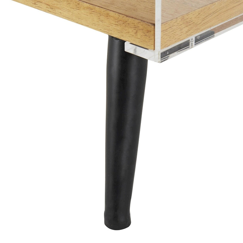 Table d'appoint en acrylique à niveau unique / Table décorative (avec base en bois et pieds noirs ; version transparente)
