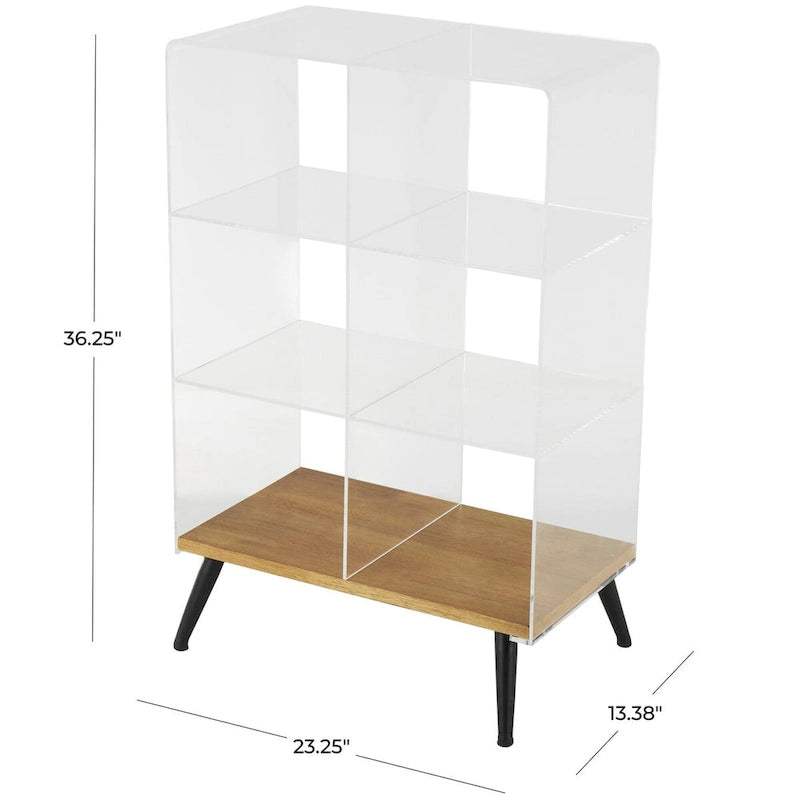 Table d'appoint en acrylique à niveau unique / Table décorative (avec base en bois et pieds noirs ; version transparente)